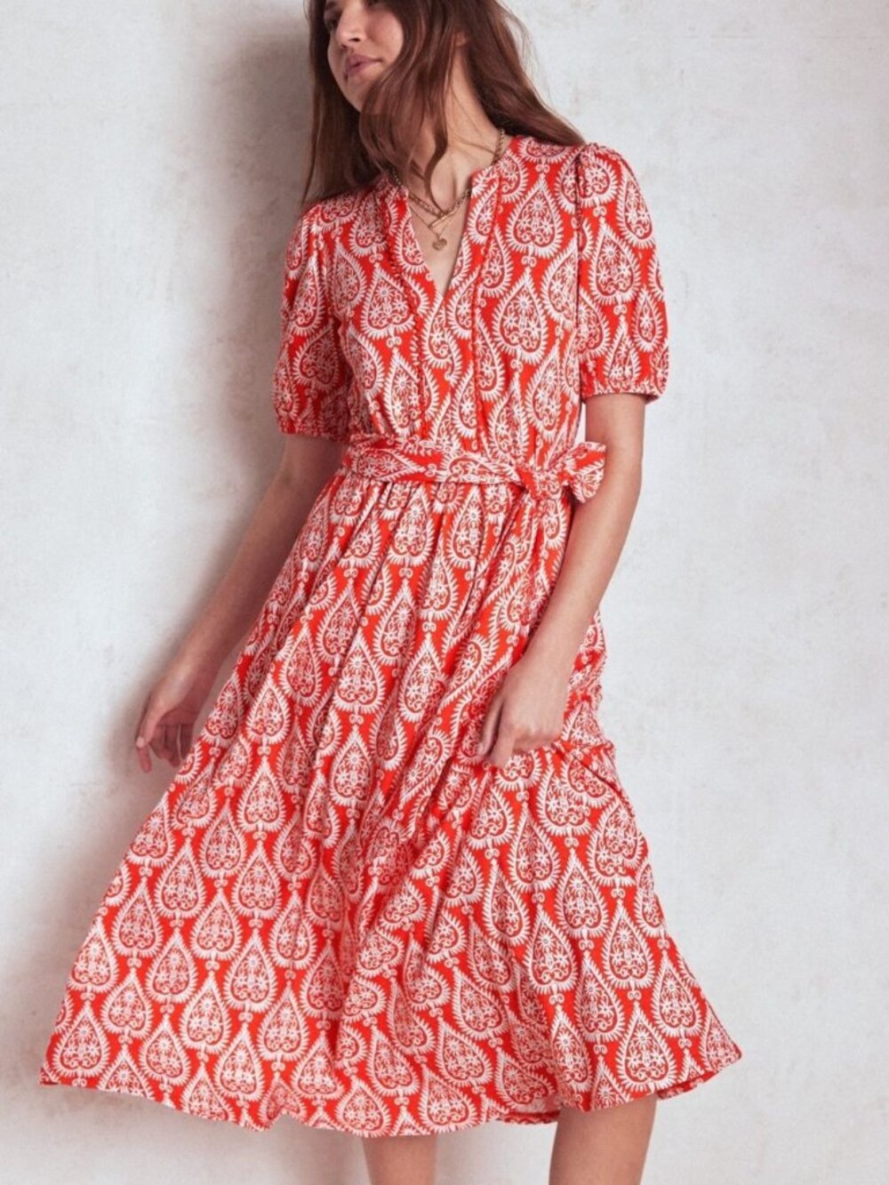 Boden Sofia Red Dress 6 Petite Small Paisley Midi